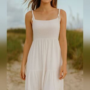 Indigo Rose M White Dress Fully Lined Swiss Dot Flutter Straps Tiered Boho Festi